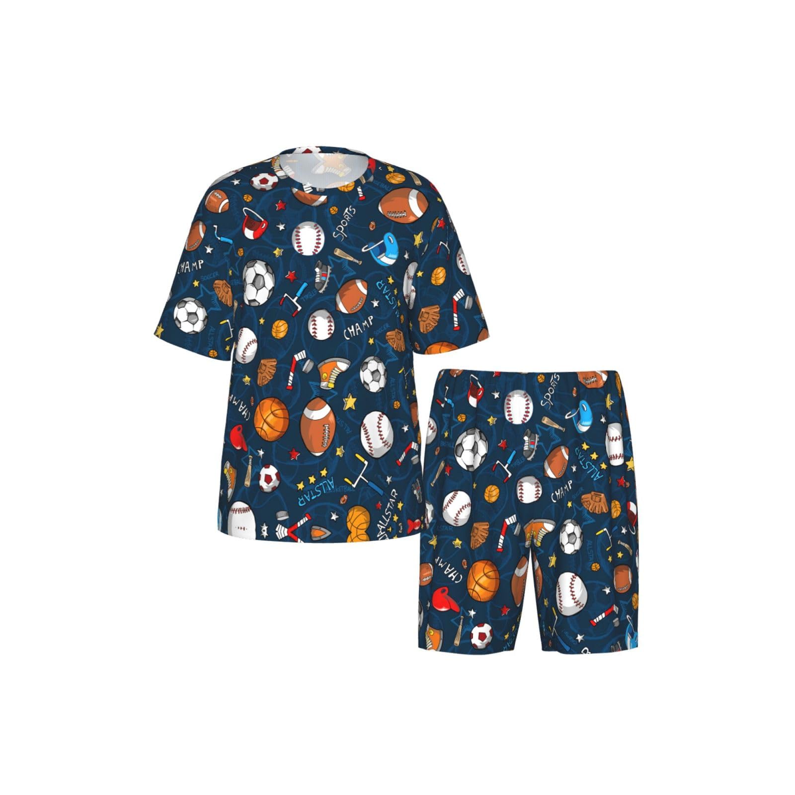 Conjunto de pijama deportivo con estampado de juego de béisbol para hombre, cómodo conjunto de pijama con pantalones cortos, perfecto para las noches de verano