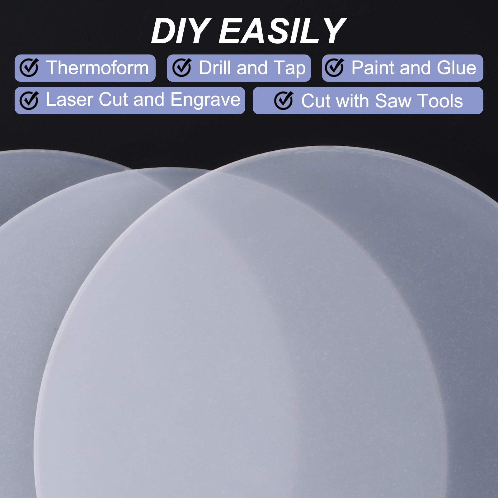 PATIKIL 36uds Acrílico Hoja Transparente En Blanco Fundida para LED Luz Base, 2mm/0.08" Grueso Cuadrado/Redondo Transparente Panel Tablero con Película para Mesa Bricolaje