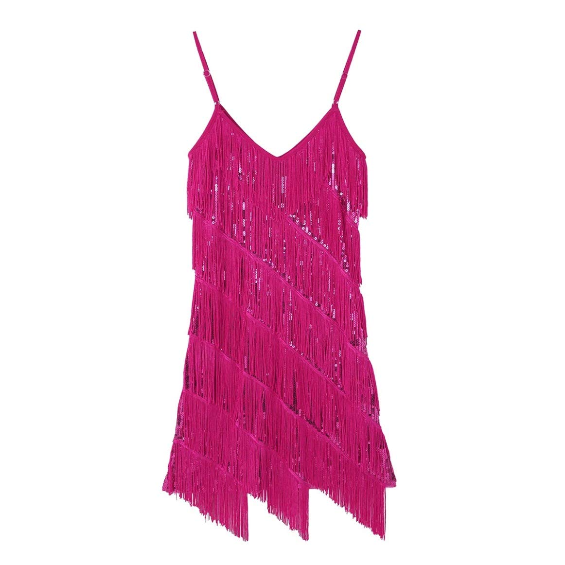 Freebily Vestido de Baile Latino para Mujer Vestido Clásica Tango con Lentejuelas Brillante y Flecos Vestido Baile Sexy Fiesta Carnaval Mujer