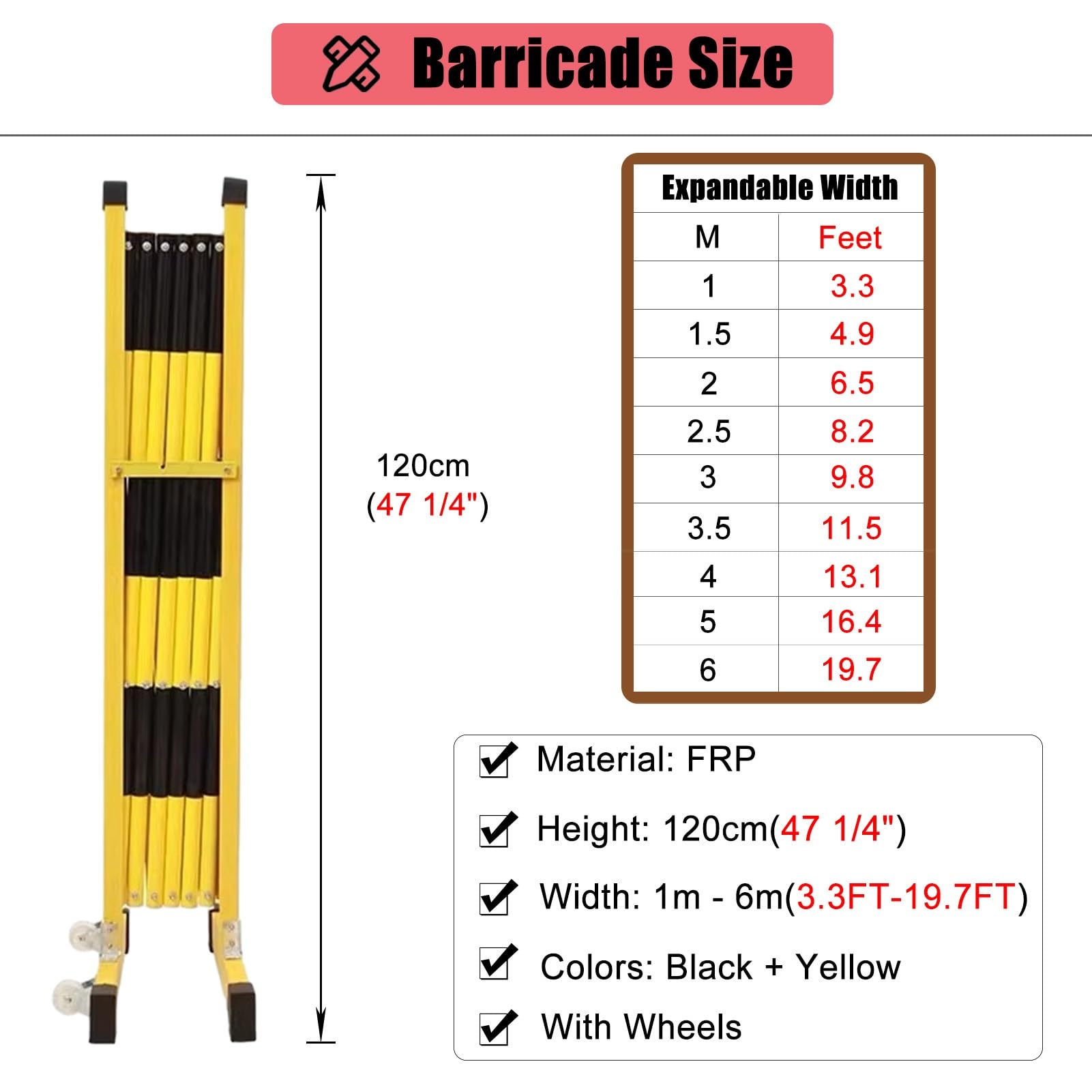Barrera de tráfico retráctil, 1,2 m x 6 m, valla de seguridad industrial para interiores y exteriores, solución de control de multitudes resistente, puerta de gestión de acceso versátil