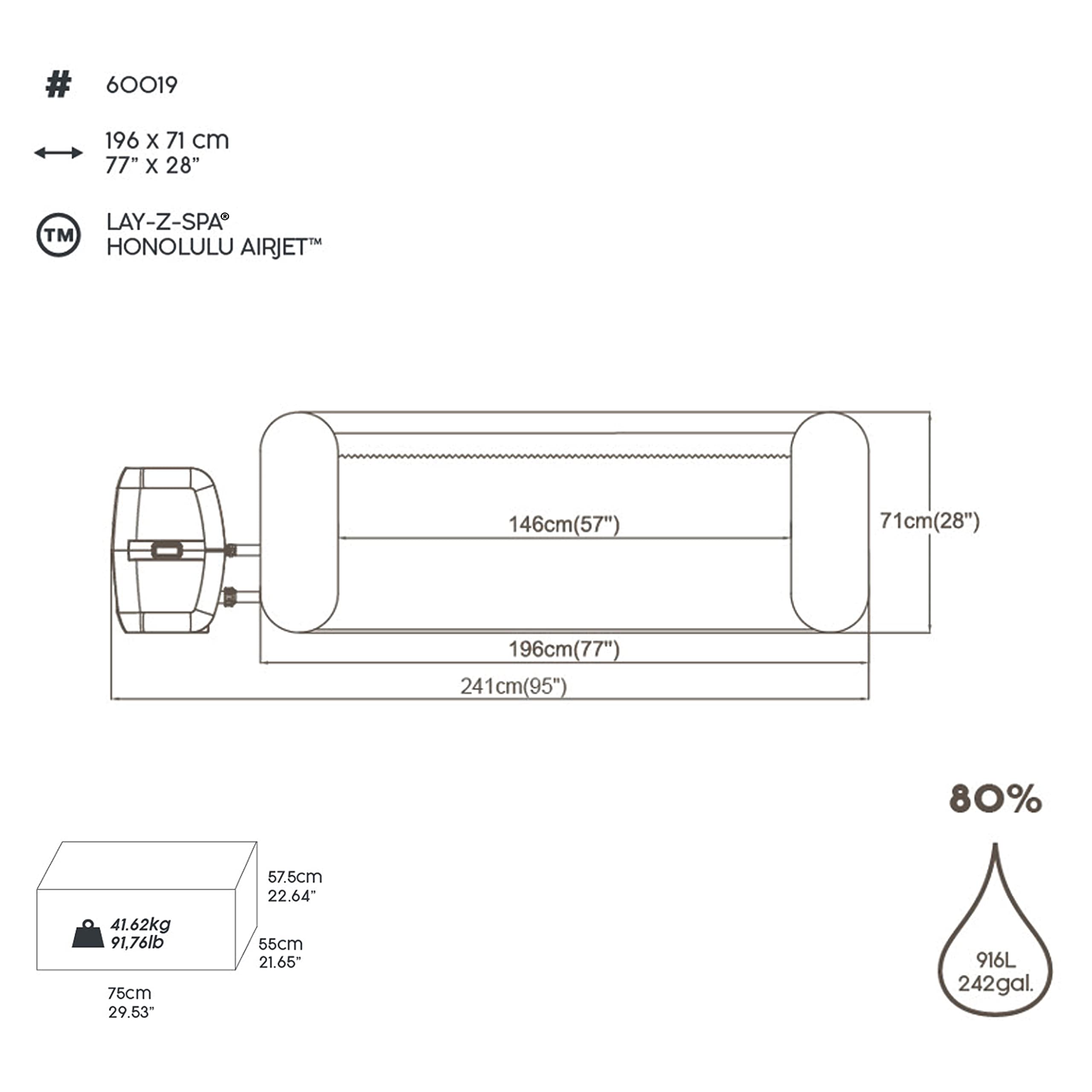 Bestway® Lay-Z-SPA® Honolulu AirJet™ Whirlpool, 196 x 71 cm, 4-6 Personen, rund, graue Rattan-Optik