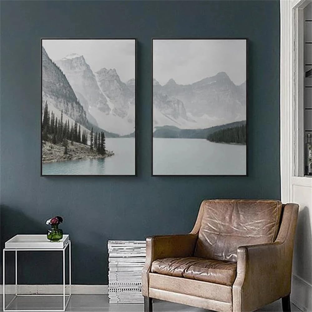 WBYZAC 2 Pieces-Mountain Lake Wall Art Canvas Poster Nordic Landscape Print Minimalist Picture Scandinavian Modern Living Room Office Decor-50 * 60cm (No Frame)