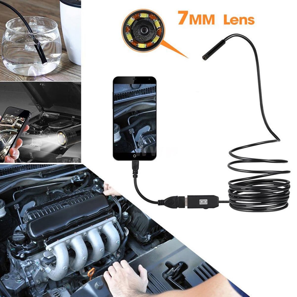 NAMOARLY 2m 7mm Waterproof Pc/Phone Inspection Camera Built-in Led Light Ip67 for Underwater Gaps Holes