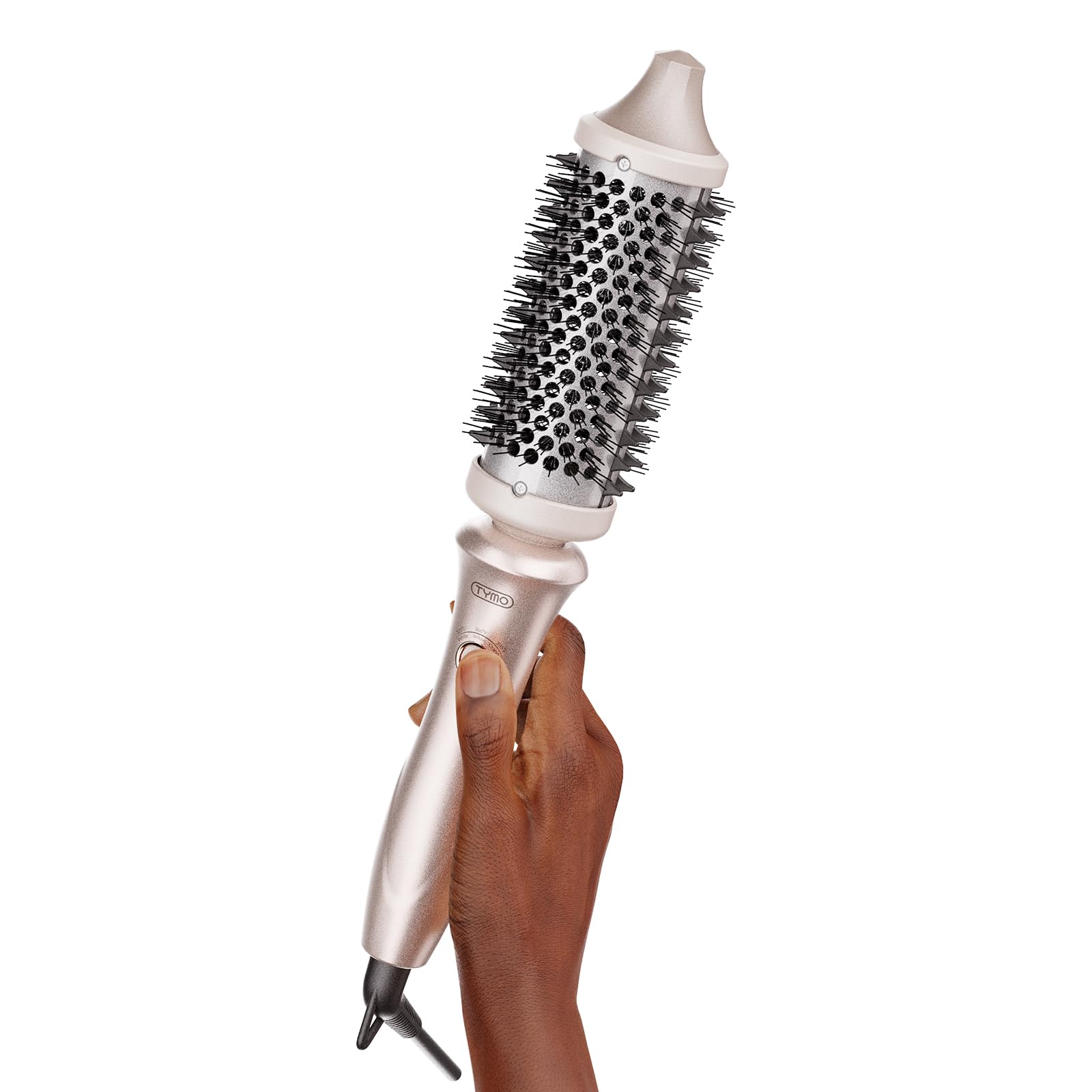 TYMO STYLUX Thermal Round Brush - Heated Blowout Brush With Flexi-Fit Tech for Hair Straightening and Curling, 2 in 1 Styler Tool, Dual Voltage, Quick & Easy, Gold