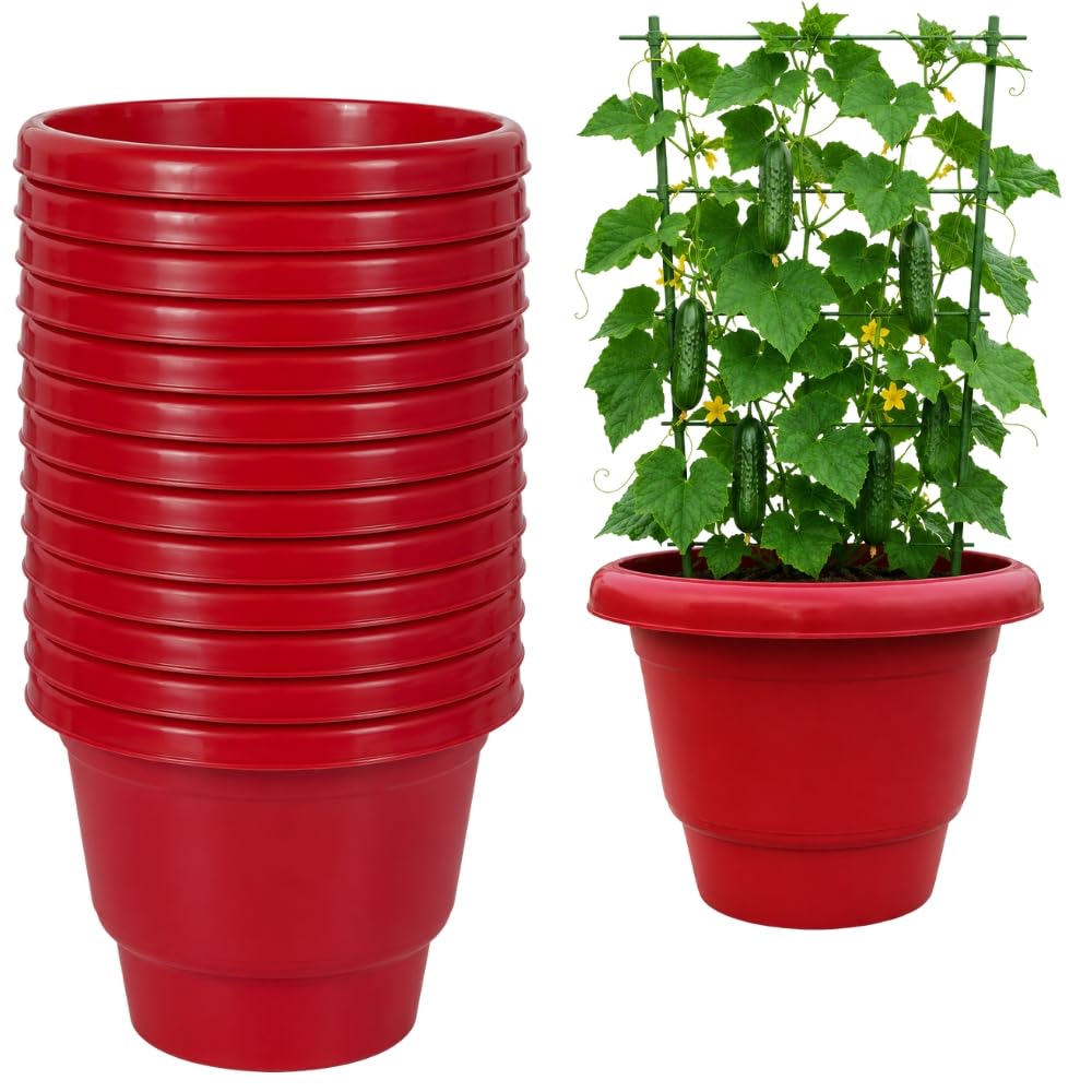 13.4 Inch Round Plastic Planter in Red Color, Pack of 14, Durable Garden Container, Flower Pots for Garden, Versatile Pot for Plant for Balcony, Terrace, Indoor Decoration-image-28