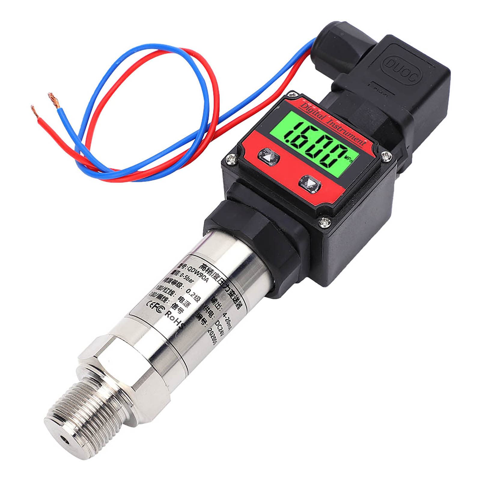Transmisor de Presión Sensor Digital de Alta Precisión para Medición de Agua y Aceite Hidráulico, Aleación de Aluminio con Pantalla LCD (0-500Kpa)