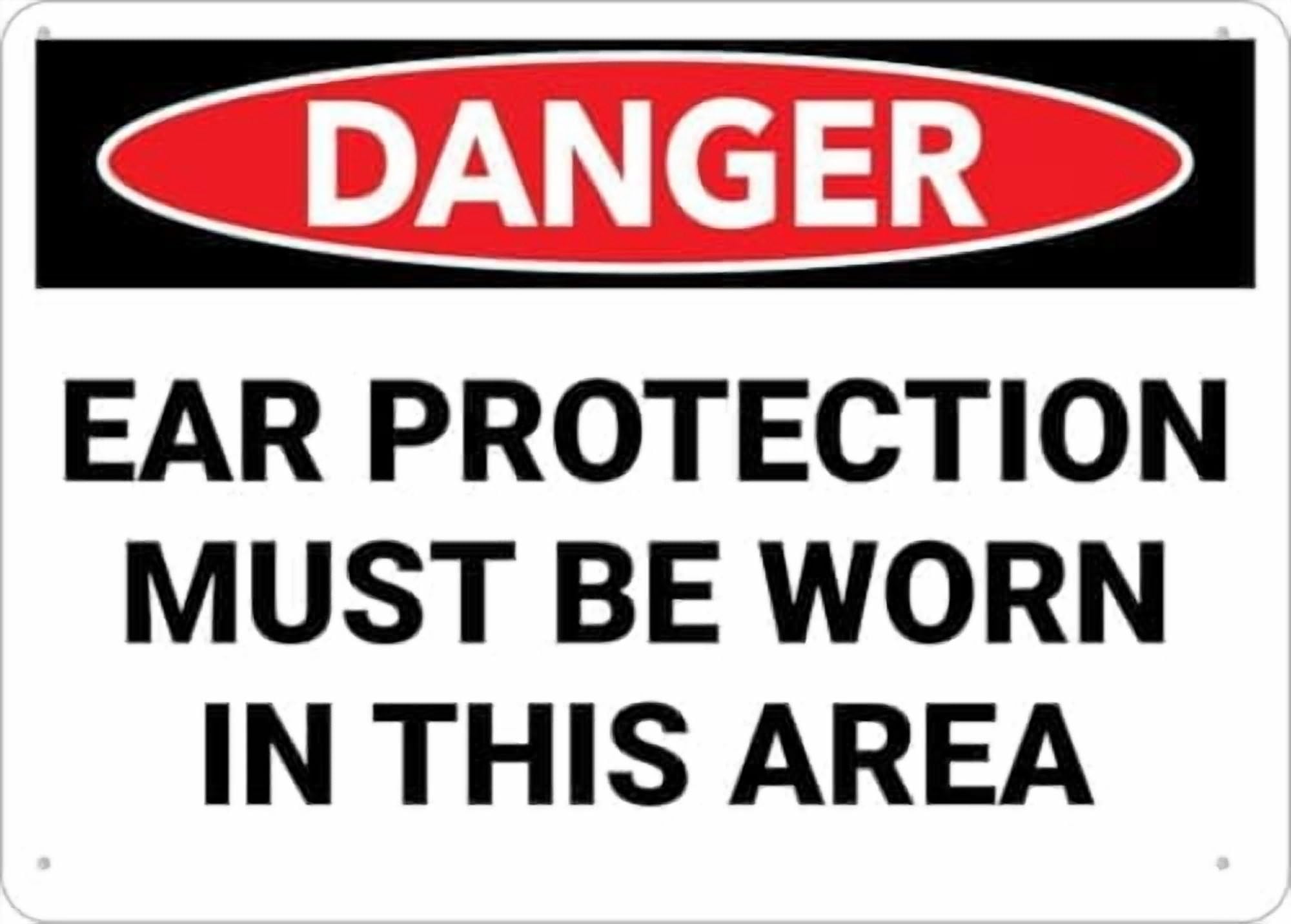 (2-Pack) Warning Metal Tin Sign - Danger Ear Must Worn in Area, for House, Business, Durable Warning Sign, for Garage, Warehouse, 12X8 Inch