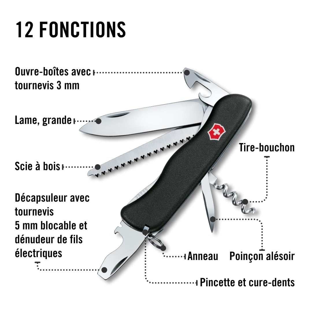 Victorinox, Forester, Couteau de Poche Suisse, Multifonction, Léger, 12 Fonctions, Grande lame, Ouvre-boîtes, Tournevis 3 mm, Blocable