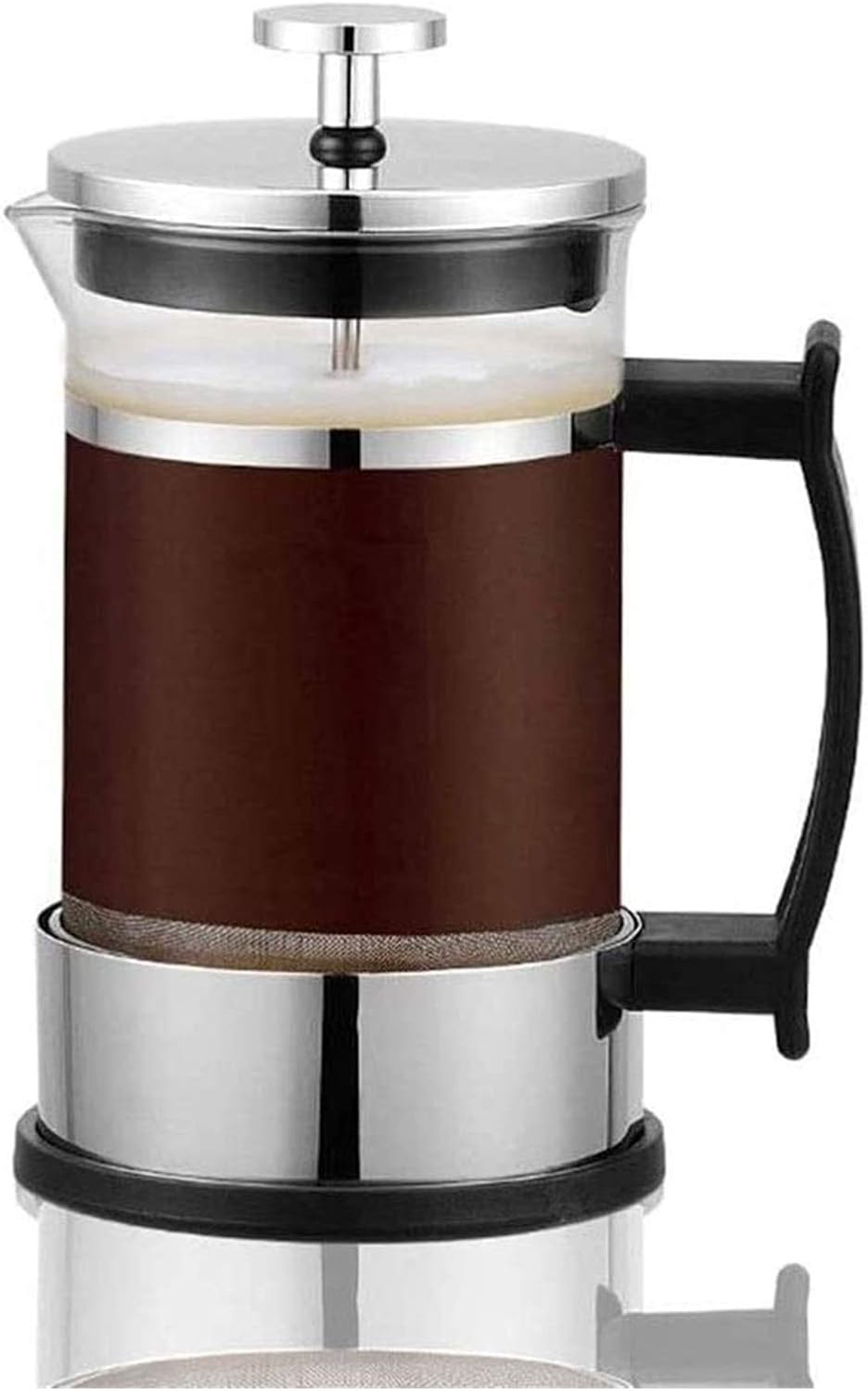 French Press Coffee Maker With Reusable Stainless Steel Filter Large Comfortable Handle Glass Protecting Durable Black Shell