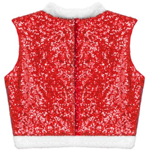 YiZYiF Girls Christmas Vest Sleeveless Open Front Waistcoat Elf Top Outwear Sparkle Sequins Holiday Fancy Dress-up2