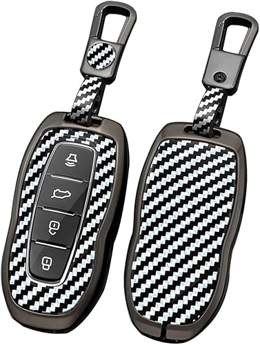 Miniatura 10 de ontto Soporte para llavero para Ford Equator 2022 2023, funda de metal para llave de automóvil, protección completa, patrón de carbono, funda para