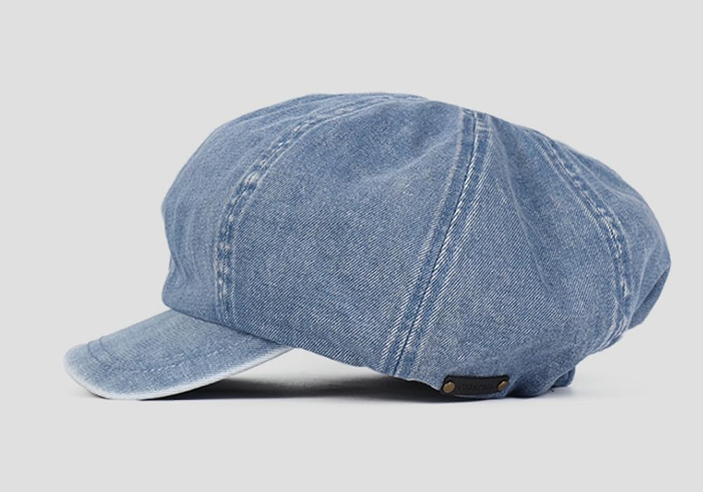Women Denim Newsboy Cap Slouchy Newsboy Hat Visor Beret Flat Cap Vintage Oversized Cabbie Hat Cotton Octagonal Cap - Image 6