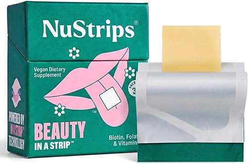 NuStrips™ Tiras de belleza de disolución rápida con biotina, folato y vitamina E - Suplemento para el cabello, la piel y las uñas - Apoya