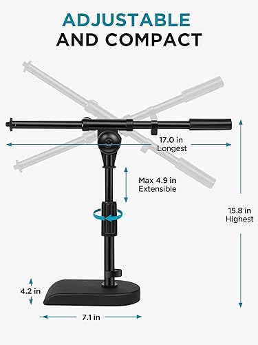 Miniatura 7 de InnoGear Soporte ajustable para micrófono de escritorio, paquete de 2 bases pesadas con embrague giratorio de agarre suave, brazo de pluma,