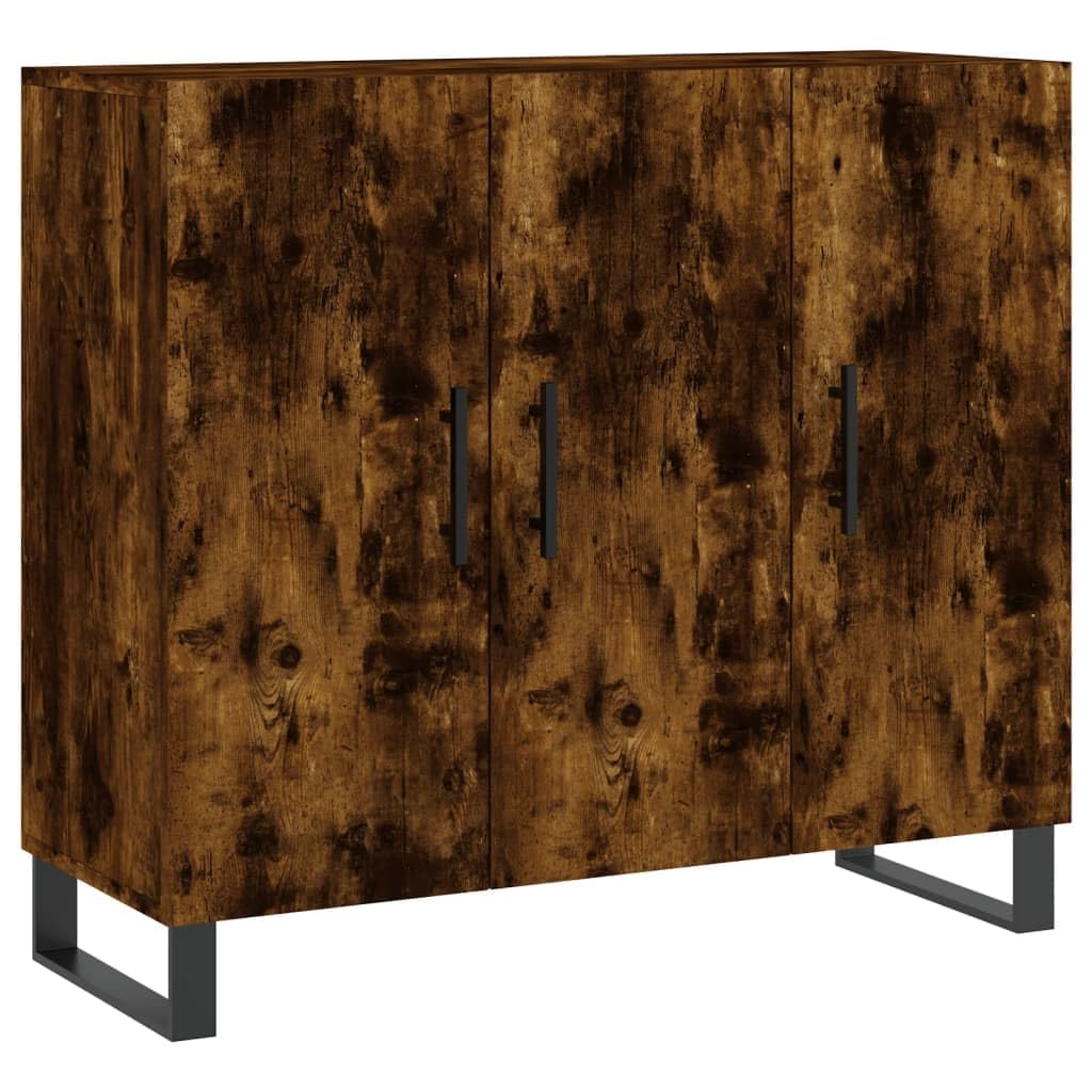 Générique Nowoczesny bufet wędzony dąb 90x34x80 cm, Meble do salonu z drewna konstrukcyjnego z metalowymi nogami, duża przestrzeń do przechowywania i praktyczne drzwi
