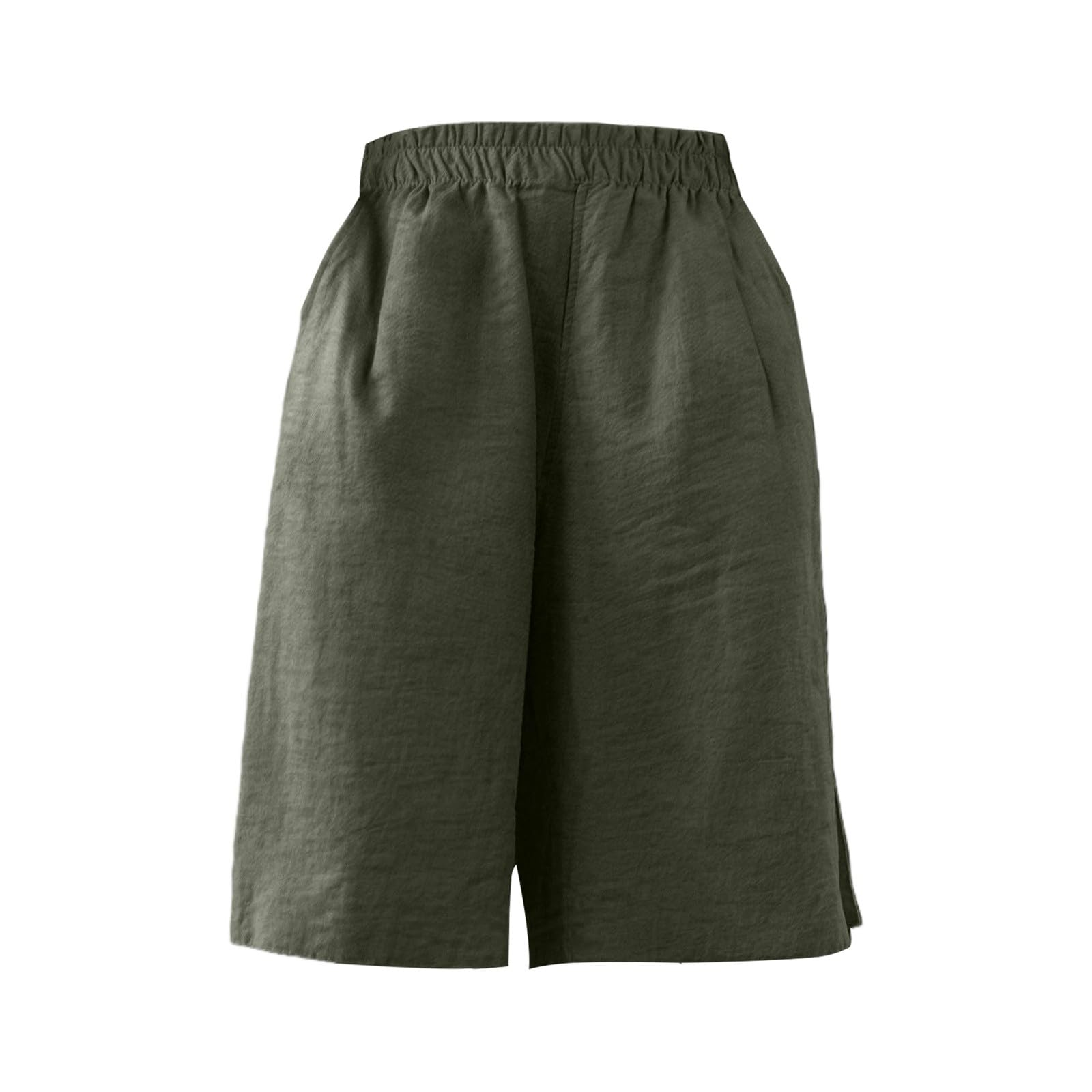 Generisch Short court noir en coton et lin avec coupe à cinq points pour femme, fin, taille haute, ample, amincissant, décontracté, droit, jambe large