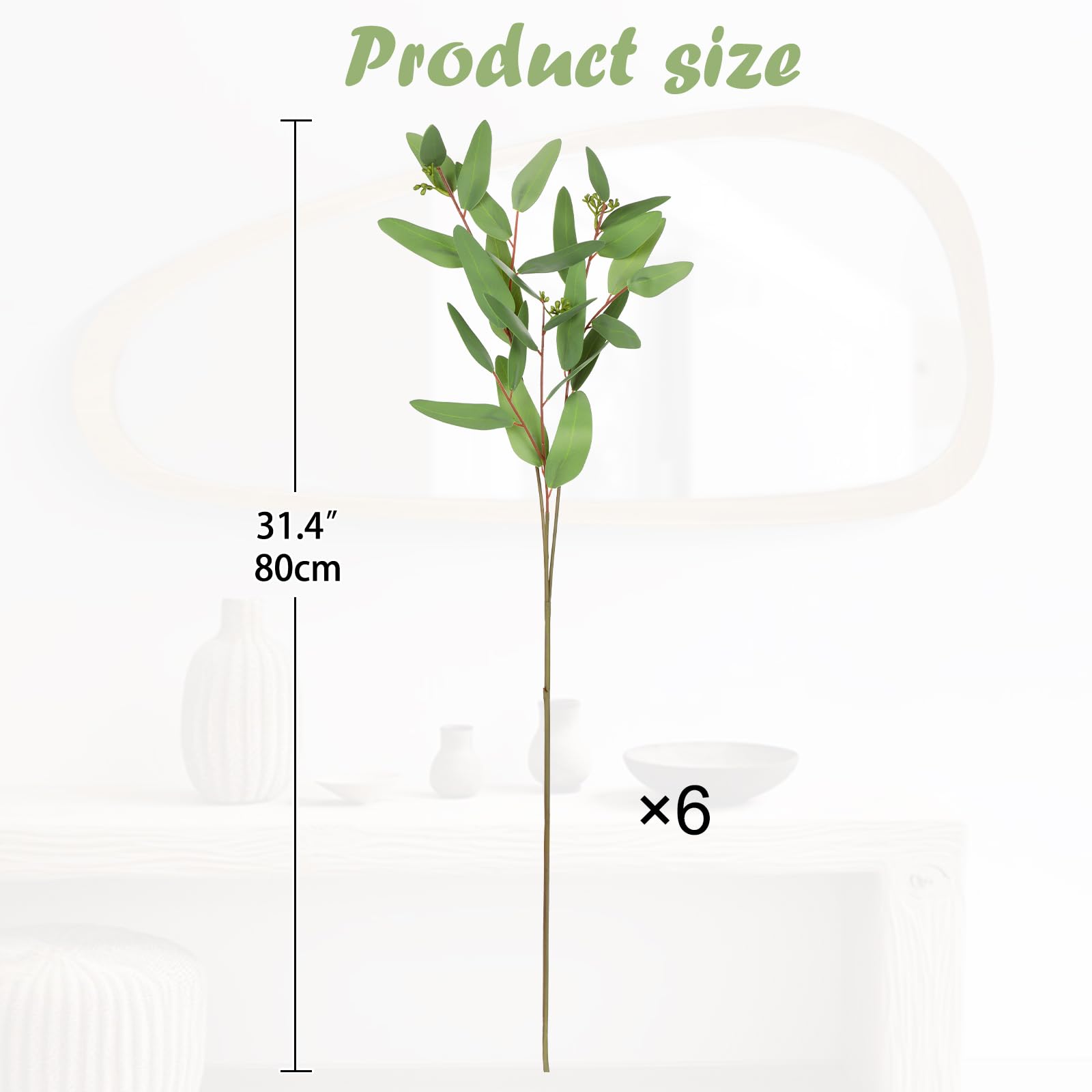 Künstliche Eukalyptusstiele, Weiden-Eukalyptusblätter, 79,8 cm, künstliches Grün, 6 Zweige, künstliche Grünstiele für selbstgemachte Blumensträuße, Tafelaufsätze, Duschdekorationen, künstliche