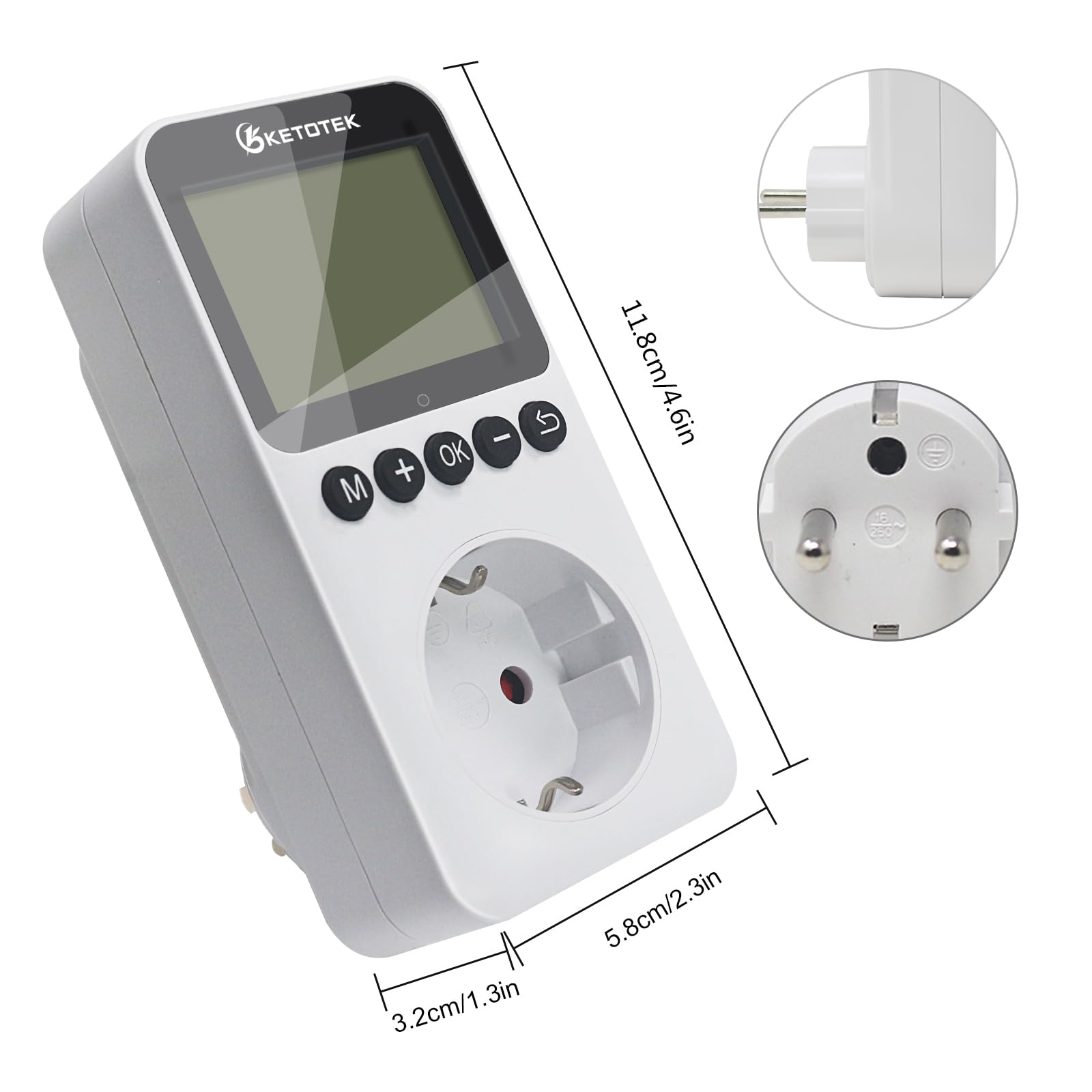 KETOTEK KTTS02 Minuterie numérique avec rétro-éclairage, interrupteur à boucle continue, compte à rebours, minuterie interne pour lampes aquarium (16 A, 230 V, 3680 W)