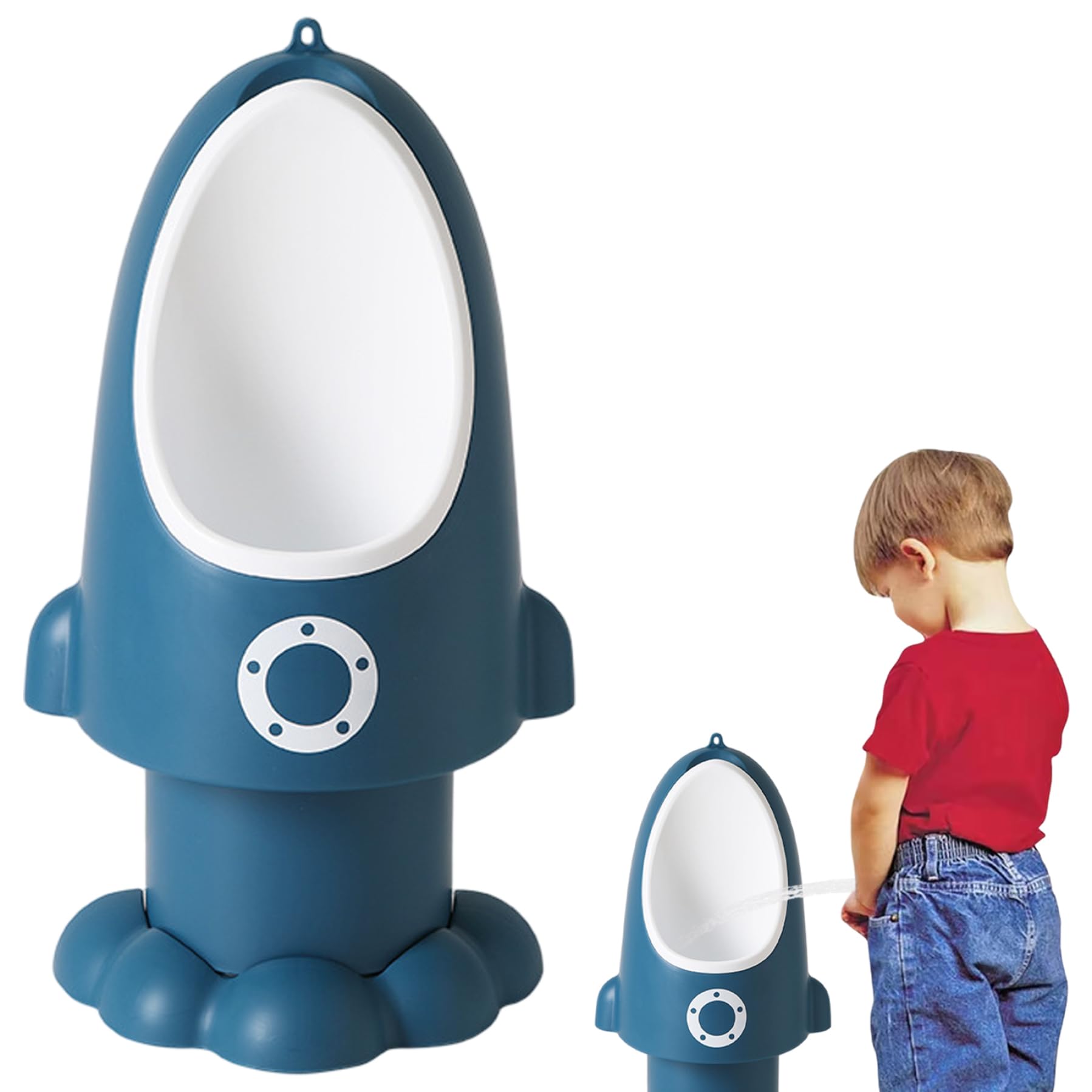 Orinal para niños pequeños, orinal ajustable a prueba de rociadores con forma divertida de dibujos animados para colgar/de pie, de entrenamiento fácil de limpiar para niños de 1 a 6 años, azul