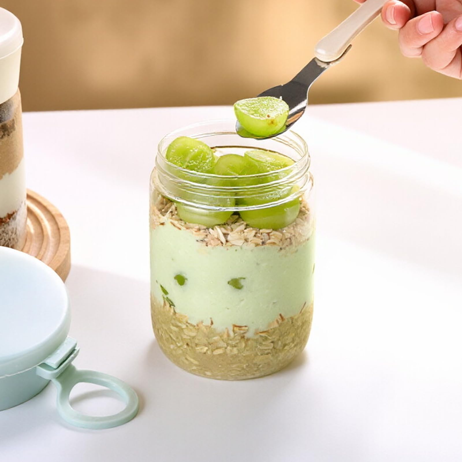 Overnight - Contenitore per avena con coperchio, 473 ml, confezione da 2/4, bicchieri per farina d'avena, contenitore in vetro con coperchio, barattolo per alimenti con guarnizione