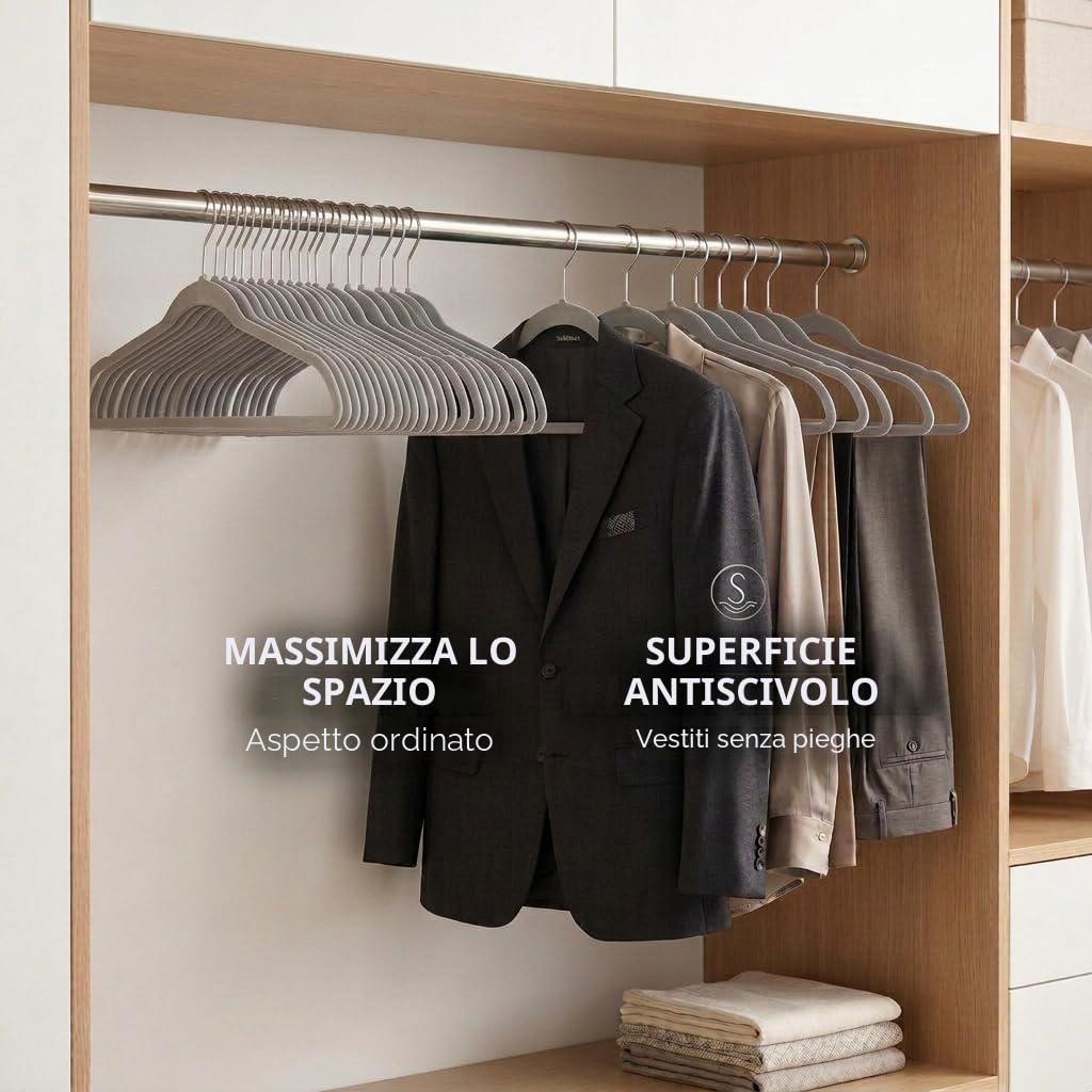Ediesi, Grucce Appendiabiti in Velluto, 50 pezzi, grigio, antiscivolo, morbido, sottile, per pantaloni, camicia, gonna, abiti (50 unità, grigio senza corbatterio)