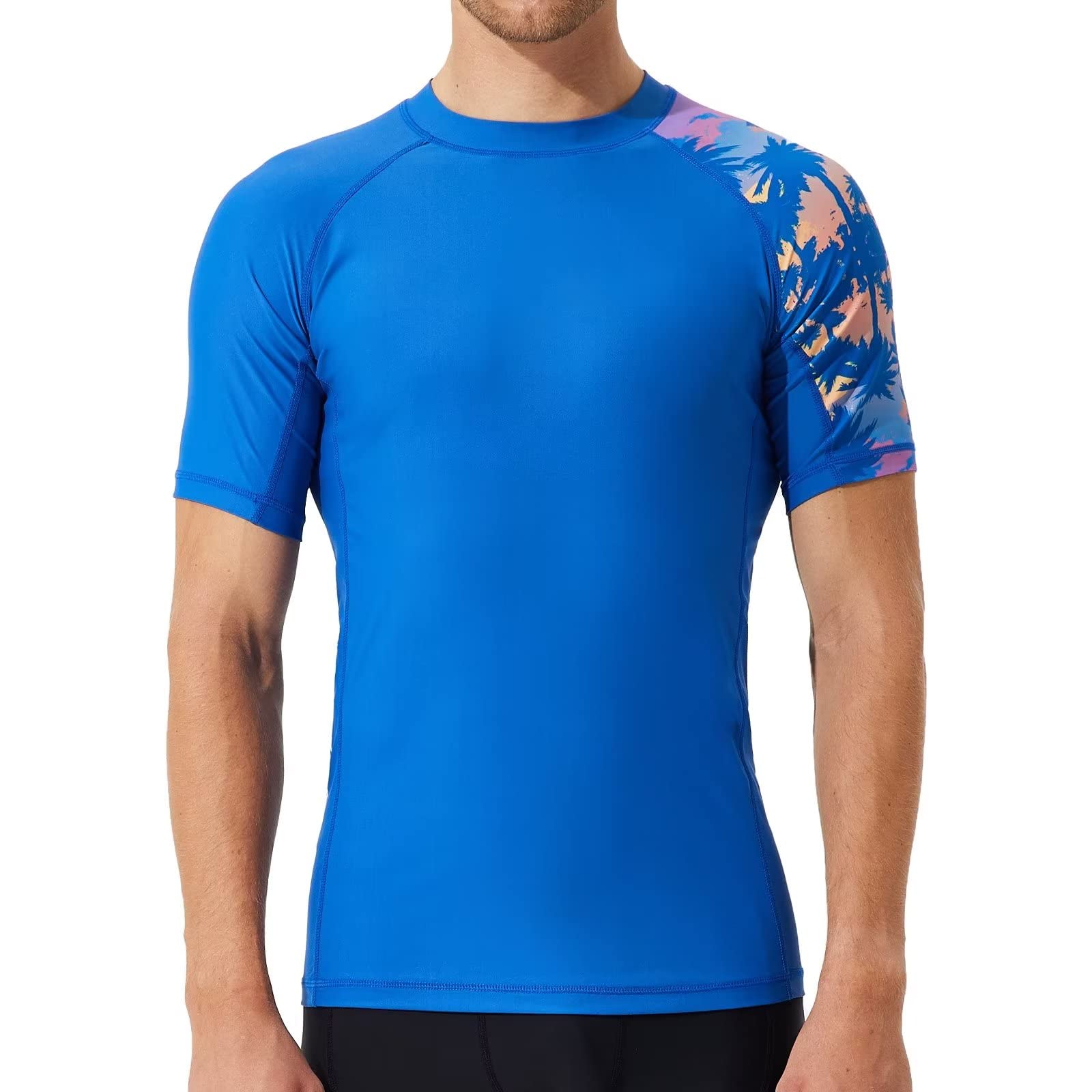 SURFEASY Men's Rash Guard Swim Shirt Short Sleeve UPF 50+ UV Sun Protection Rashquard Water Surf Swimming Shirts