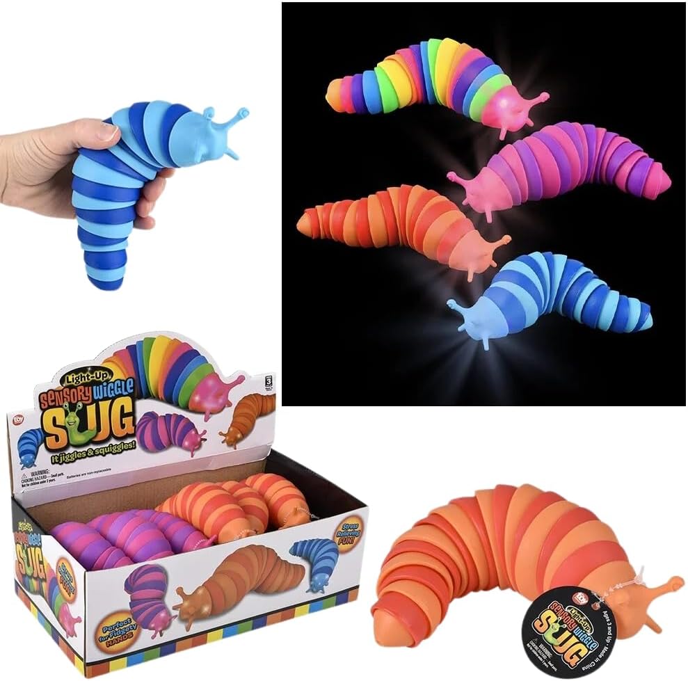 Rhode Island Novelty 7" Light-Up Wiggle Sensory Slug (1 Per Order, Style May Vary)