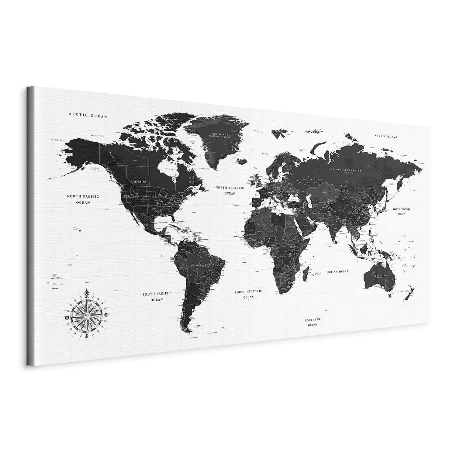 murando Canvas Wall Art Mega XXXL World map Canvas print 170x85 cm/68.9"x33.5" Unique Prints Self-assembly Home Decor Big Picture Photo Painting Image DIY black white k-A-0422-ak-e