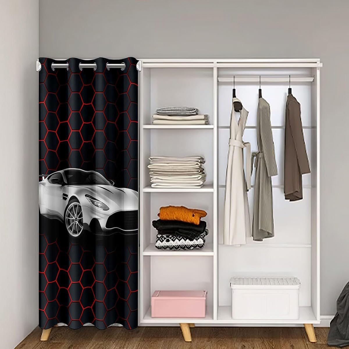 jejeloiu Race Car Closet Cover 42"x84" Kids Speed Sports Car Room Divider Curtain Cover for Boys Honeycomb Geometric Extreme Sports Racing Door Curtain for Doorway Privacy 30%-50% Blackout Shades