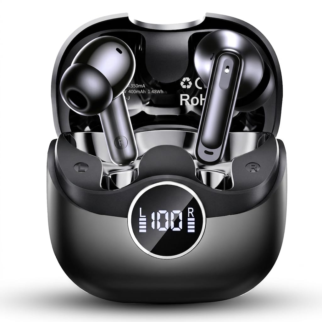 Adaptive Hybride Aktive Geräuschunterdrückung Kopfhörer Kabellos Bluetooth, Bluetooth 5.4 Kopfhörer mit 8 EQ-Modu, -45 dB ANC In Ear Kopfhörer mit 6-Mic, Kabelloses Laden, Multipoint, APP-Steuerung