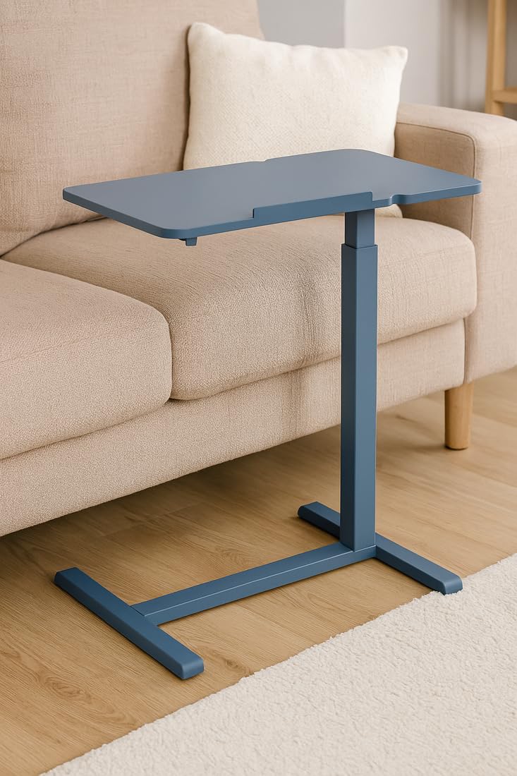 Spacetronik Tavolino Regolabile in Altezza 70x40 cm per Laptop con Piano Inclinabile e Bordo Antiscivolo – Tavolino da Letto in Acciaio (Blu)