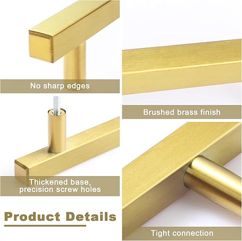 Miniatura 4 de Estmoon Paquete de 30 manijas de gabinete de latón cepillado de 3 pulgadas, tiradores de gabinete dorados modernos y cuadrados de latón dorado,