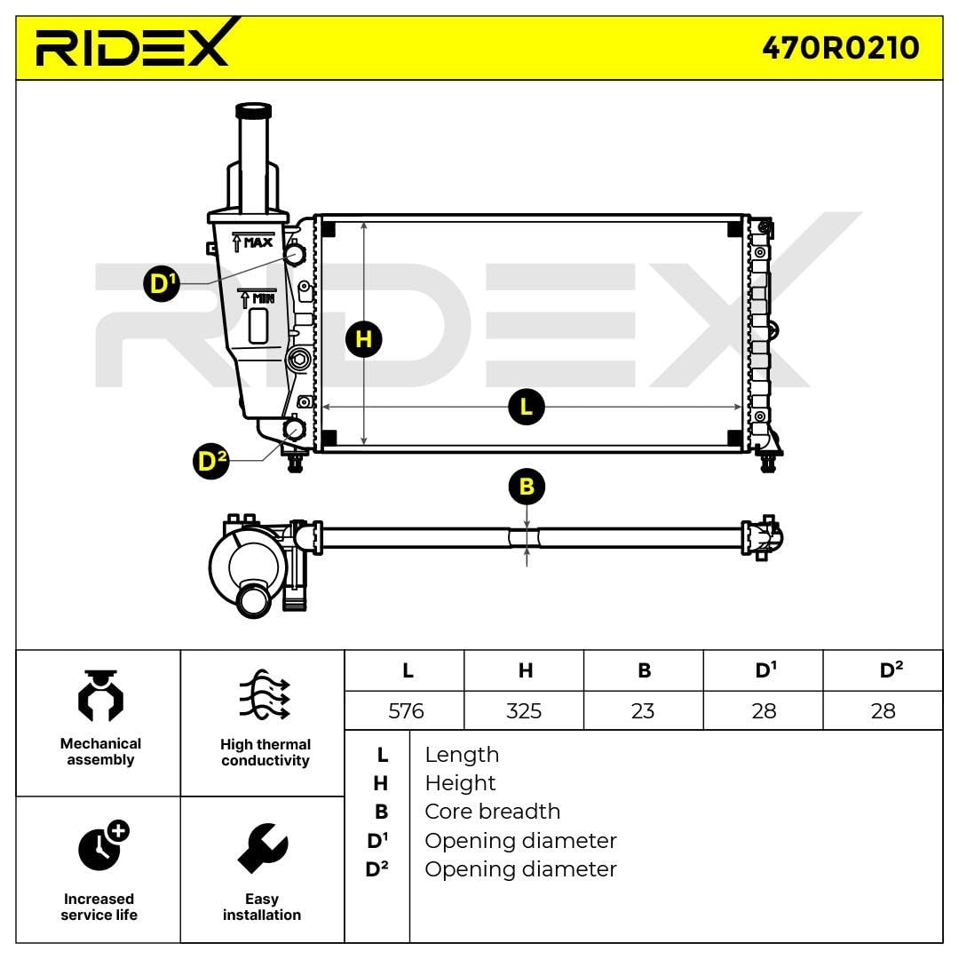 RIDEX 470R0210 Radiatore motore Compatibilità con FIAT PUNTO 176