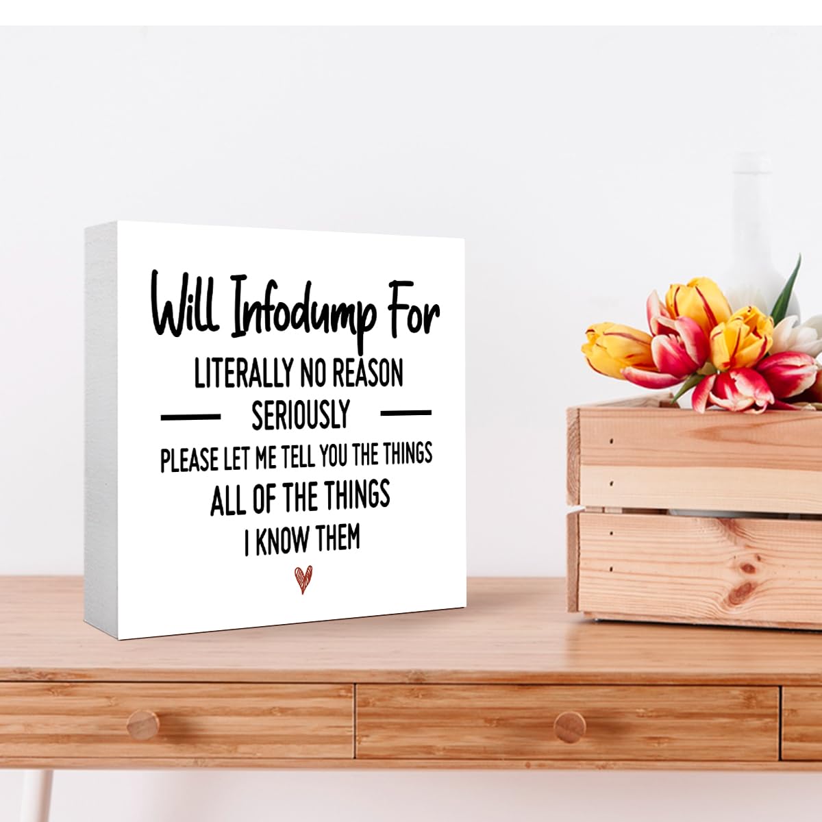 Funny Adhd Desk Decor Wood Box Sign,All Of The Things I Know Them Wooden Block Sign for Home Office Tabletop Shelf Decor 5" x 5",Adhd Gifts for Women