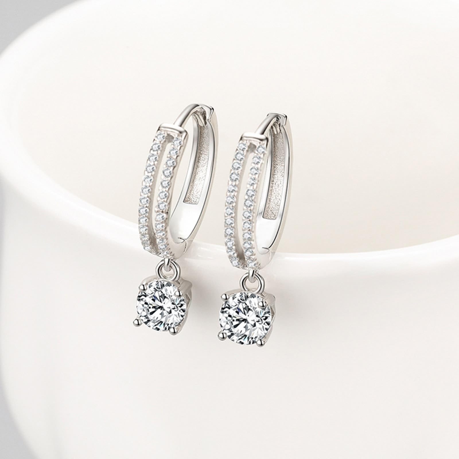 Ohrringe 375 Weißgold Echt Gold Schmuck mit Rund Moissanit, Hohl Kreis Form