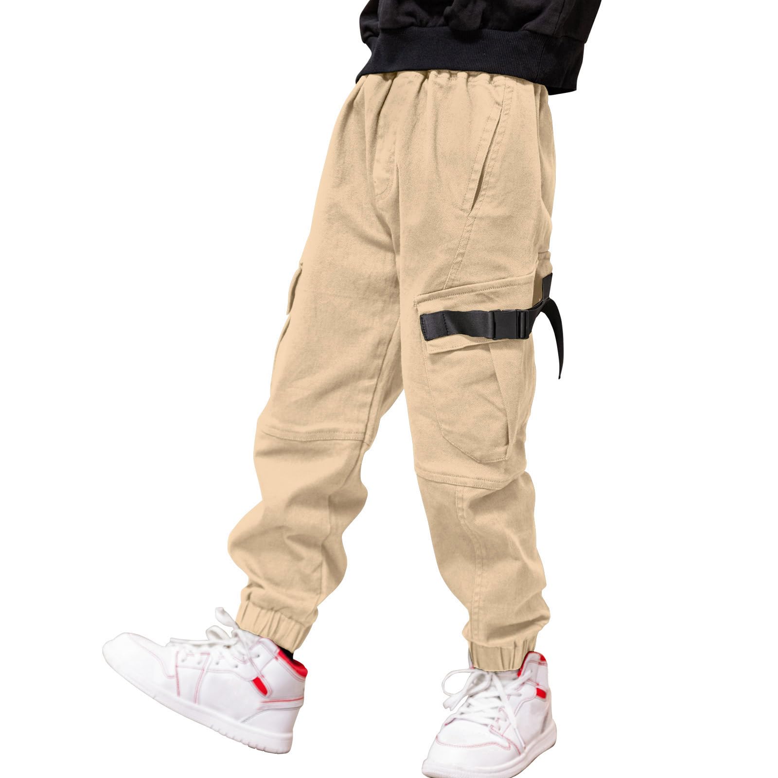Boys' Cargo Trousers Children's Cotton Casual Trousers Elastic Waist Hiking School Uniform Sweatpants Jogger