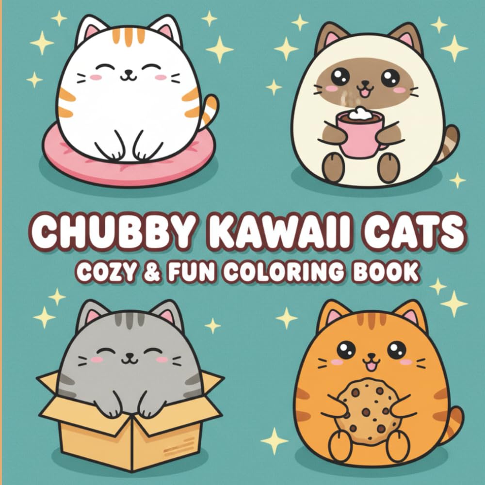 CHUBBY KAWAII CATS: Coloring Book: 50+ Chubby & Cozy Kitten Designs for Relaxation and Fun – Perfect for Adults, Teens, and Kids