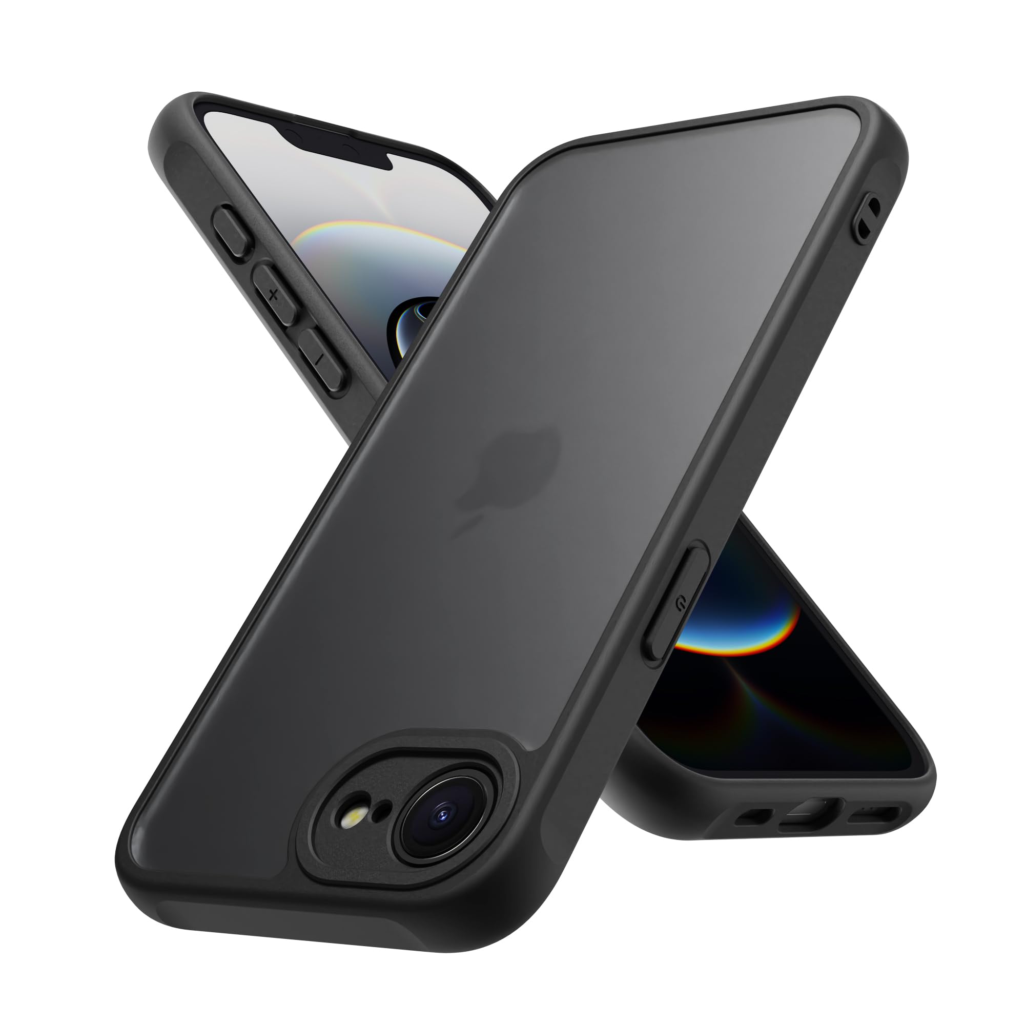 PinLiSheng iPhone 17e/16e ケース マット感 半透明 耐衝撃 滑り止め iPhone17eケース 指紋防止 米軍MIL規格 黄変防止 ワイヤレス充電対応 スマホケース (ブラック, 16e/17e)