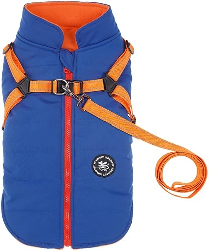 Norbi Chaqueta cálida para mascotas, chaleco para perro pequeño, arnés con correa para cachorro, traje de invierno 2 en 1, abrigo para clima frío