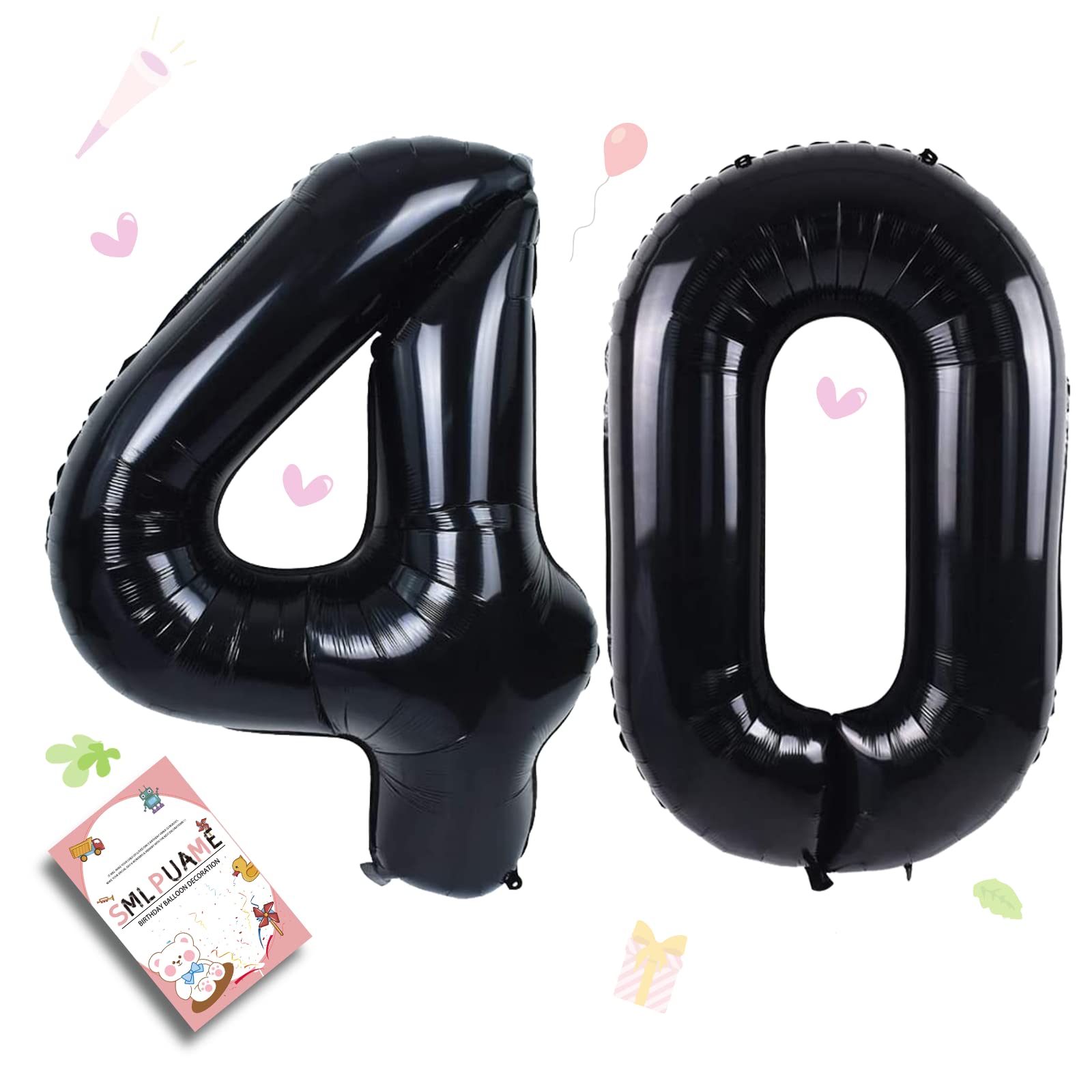 Smlpuame 40 inch Number Balloon 0-9 Black Large Number 40 Balloons,Digital Balloons for Birthday Party Celebration Decorations Supplies, Helium Foil