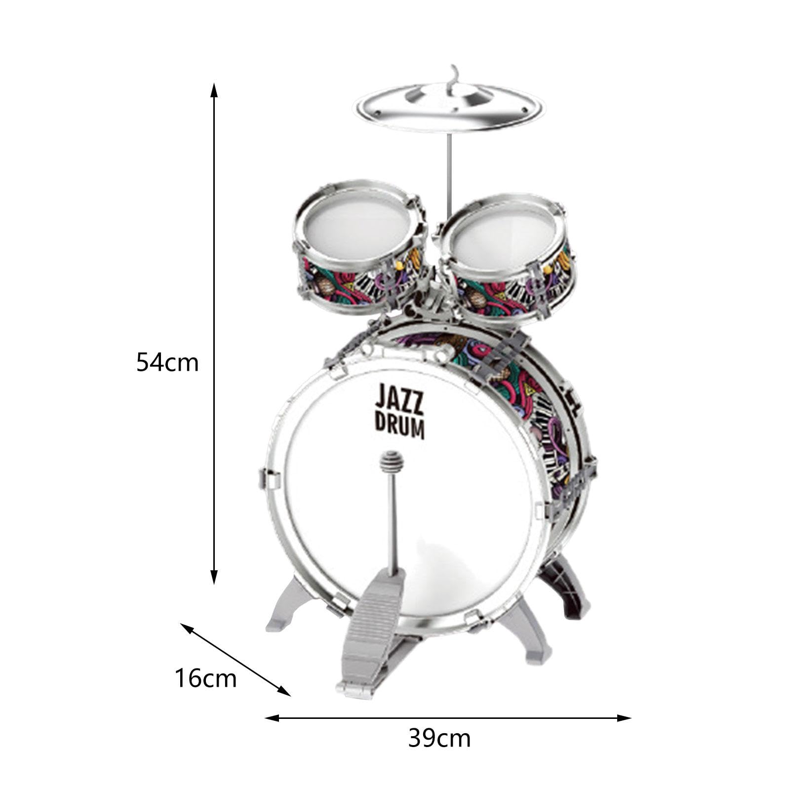 3 Piezas Batería Infantil Jazz Tambor Set Instrumento Musical Percusión con Silla Juguete Educativo Material PVC Adecuado para Niños Niñas Cumpleaños, 3 en 1
