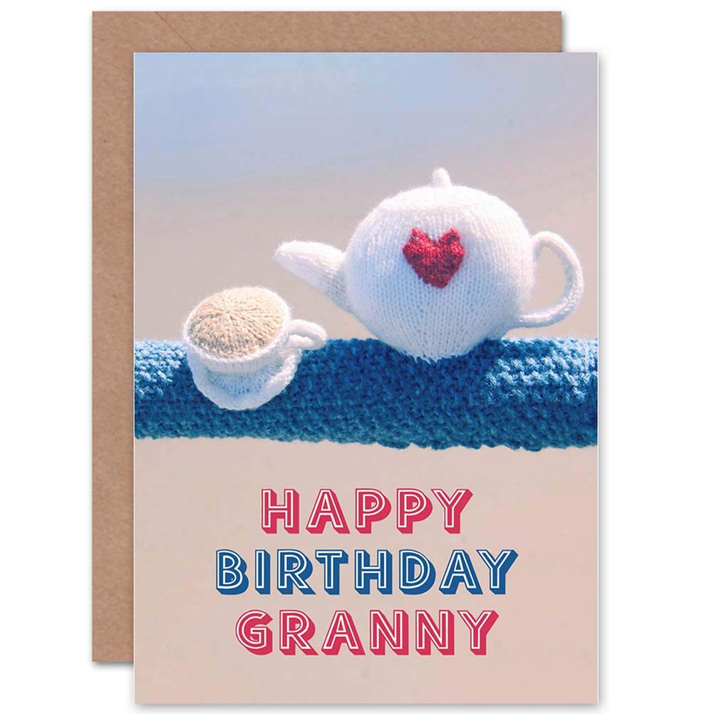 Wee Blue Coo CARD BIRTHDAY HAPPY GRAN GRANNY KNITTED TEAPOT CUP GIFT