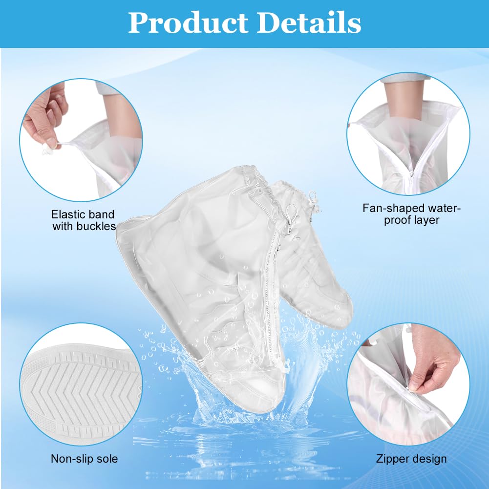 Copriscarpe Impermeabili, Travel Copre Scarpe, Suole Antiscivolo, Design con Cerniera, Riutilizzabili, Lavabile, Soprascarpe Impermeabile Pioggia Neve Fango, Unisex, Bianco - 3