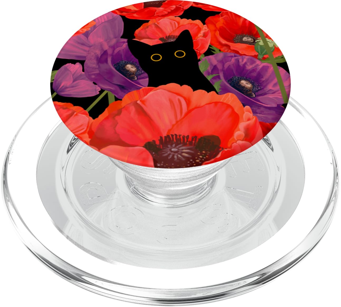 Black Cat In Flowers PopSocket - Botanical Pattern Phone Grip Stand