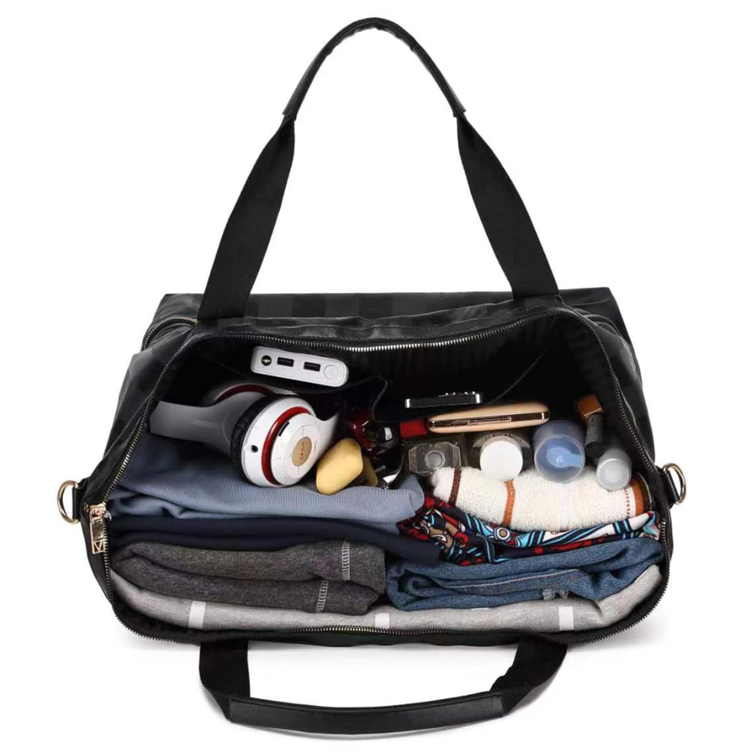Victorias Secret Bolso de hombro de las mujeres, bolso con cremallera de gran capacidad, bolso deportivo de las mujeres de viajes de compras de trabajo (negro)