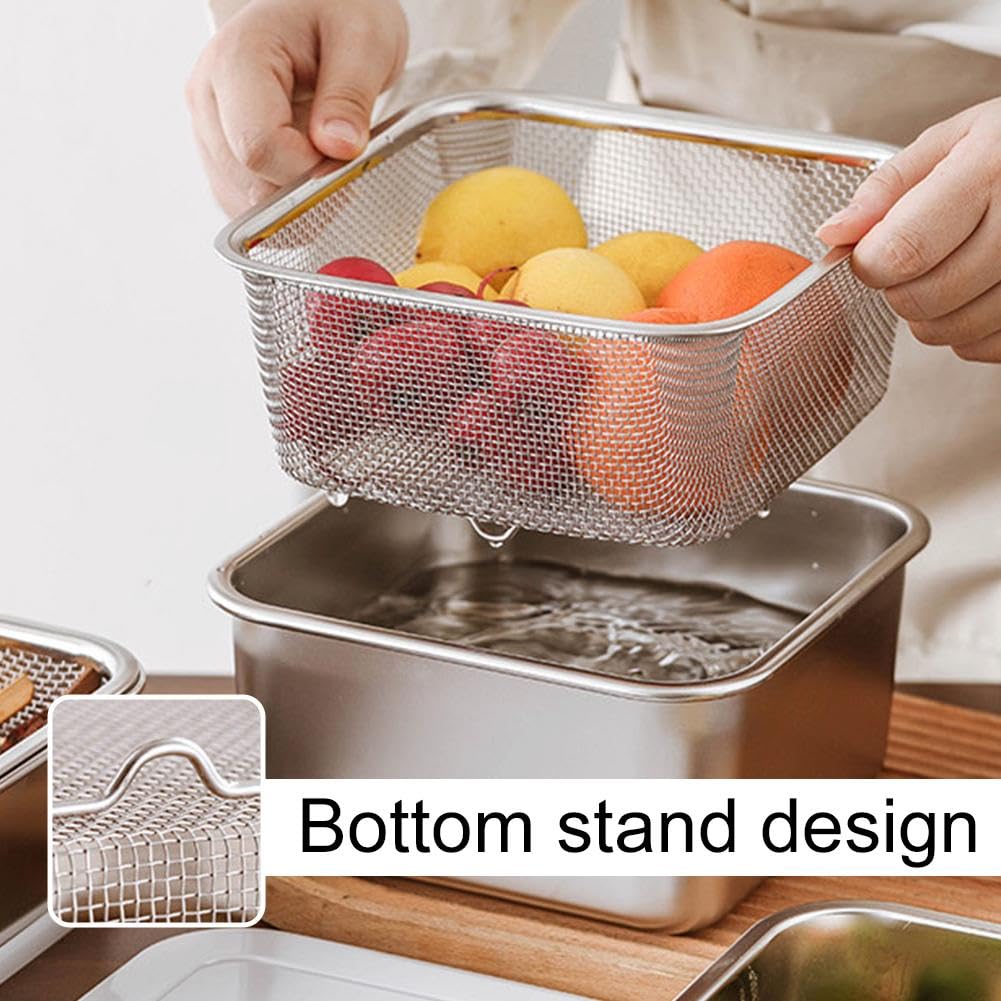 Set scolapasta in acciaio inox, 2 in 1, con coperchio, per scolare verdure, lavare riso, olio e acqua, contenitore per la preparazione degli alimenti