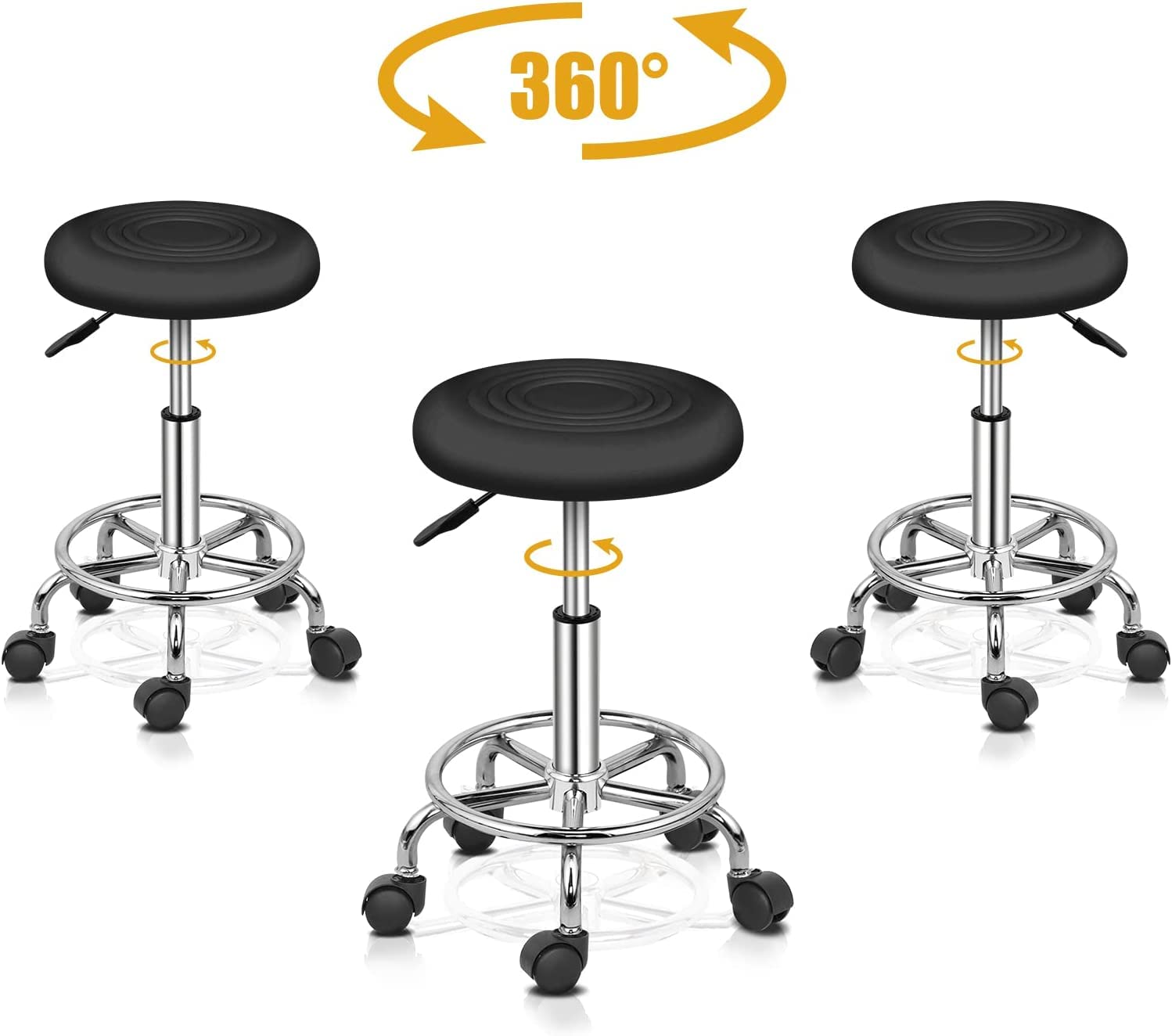 Rollhocker Arbeitshocker Drehhocker Höhenverstellbar 360° Drehbar Bürohocker Drehhocker für Büro Salon Massage Spa (1, Schwarz1)