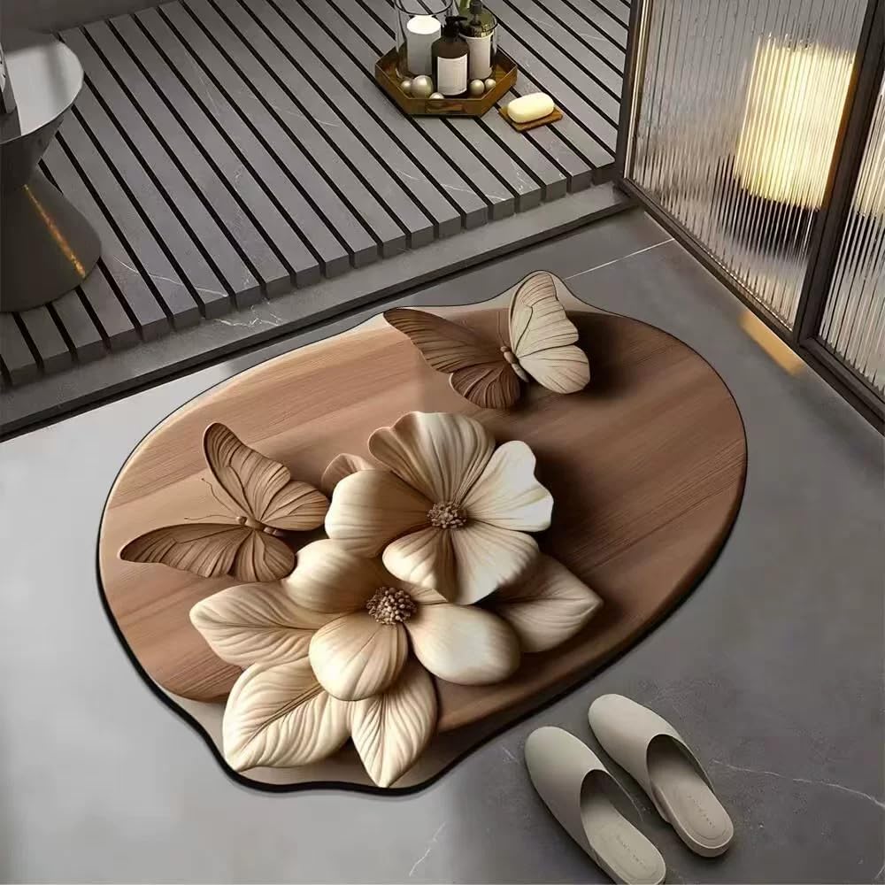 Tapis de salle de bain en caoutchouc absorbant anti-glisse à motif floral