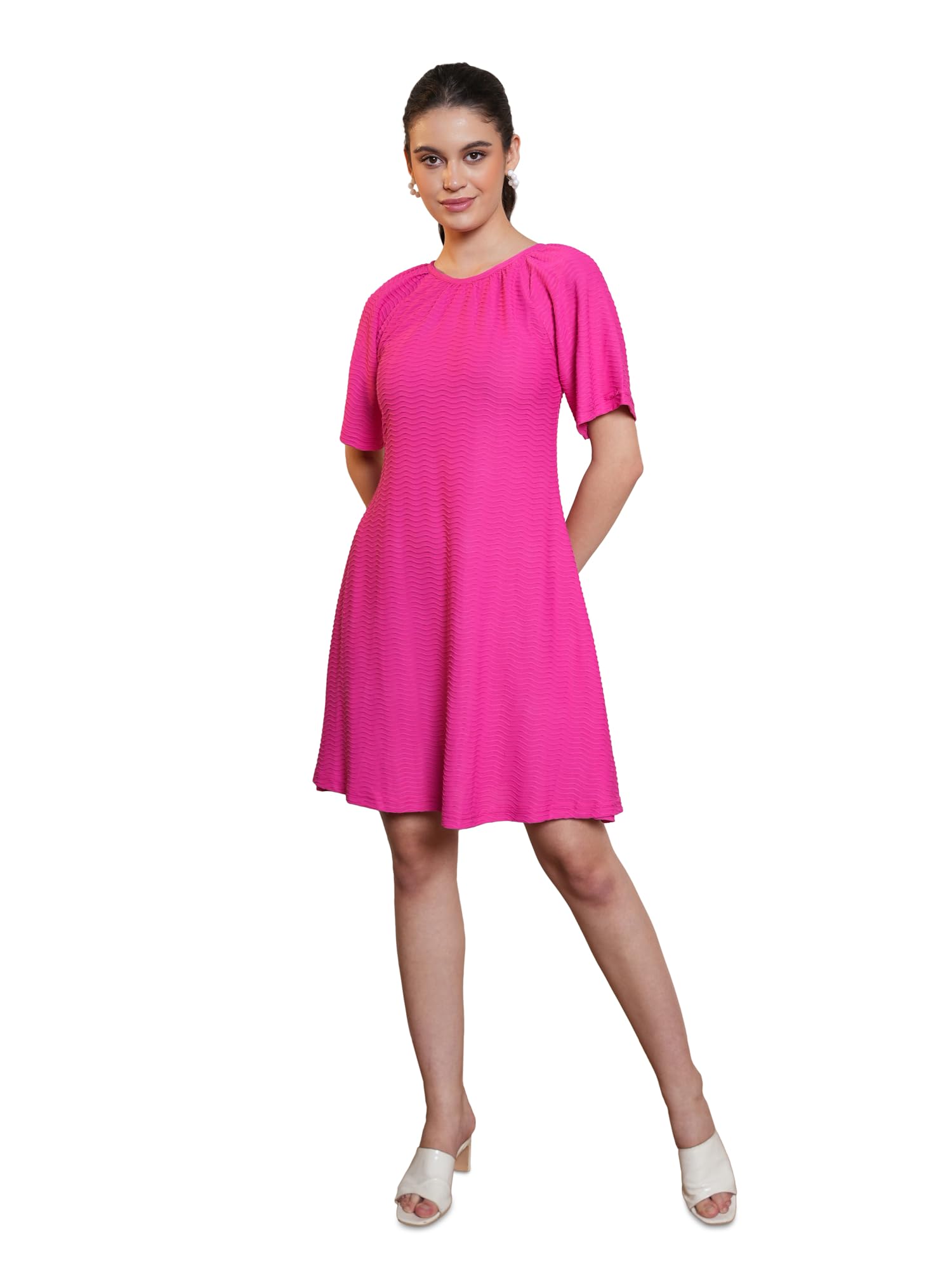 Purvaja Womens A-Line Mini Length Dress (Yuvi-022-Pink_Pink_Large)