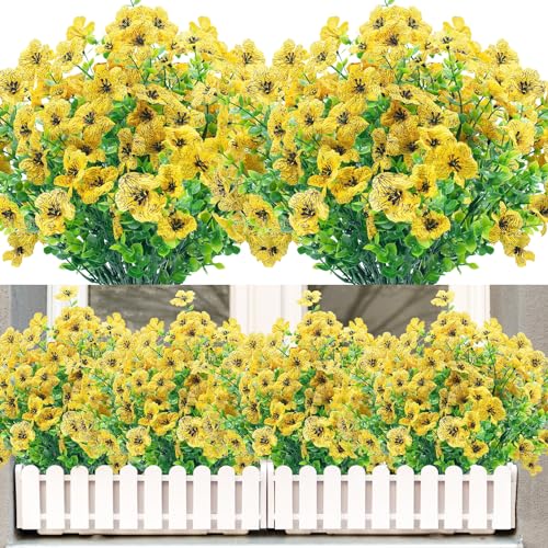 NOV FIRE Outdoor Artificial Fake Flowers,8 Bundles UV Resistant Faux Flower No Fade Outdoor Plastic Flowers Plants for Garden Patio Porch Home Wedding Farmhouse Decor(Yellow)